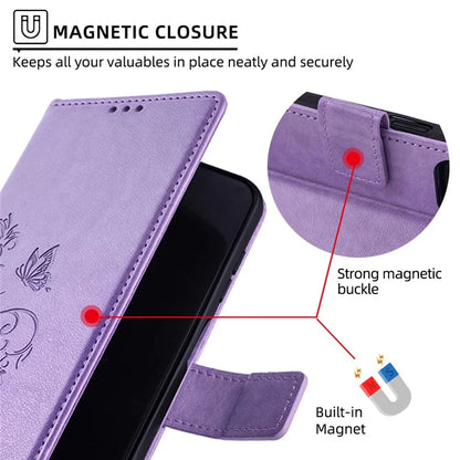 For Sharp Simple Sumaho 6 A201SH Case PU Leather Butterfly Flower Wallet Cover