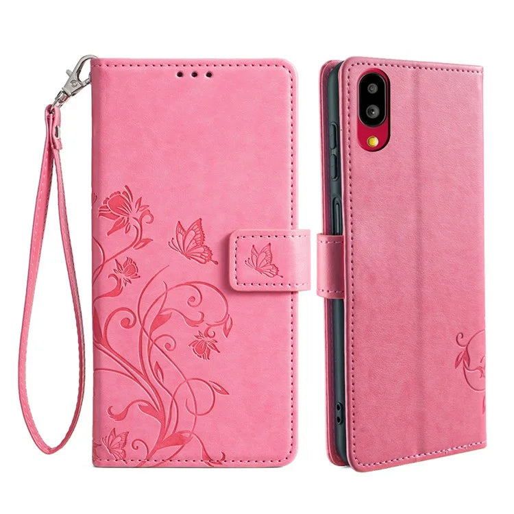 For Sharp Simple Sumaho 6 A201SH Case PU Leather Butterfly Flower Wallet Cover