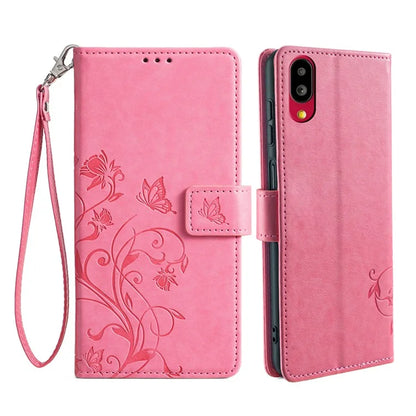 For Sharp Simple Sumaho 6 A201SH Case PU Leather Butterfly Flower Wallet Cover