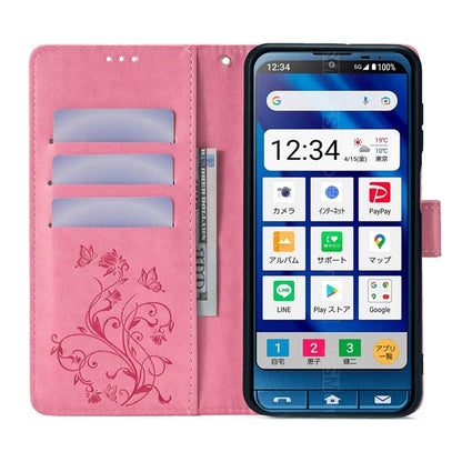 For Sharp Simple Sumaho 6 A201SH Case PU Leather Butterfly Flower Wallet Cover