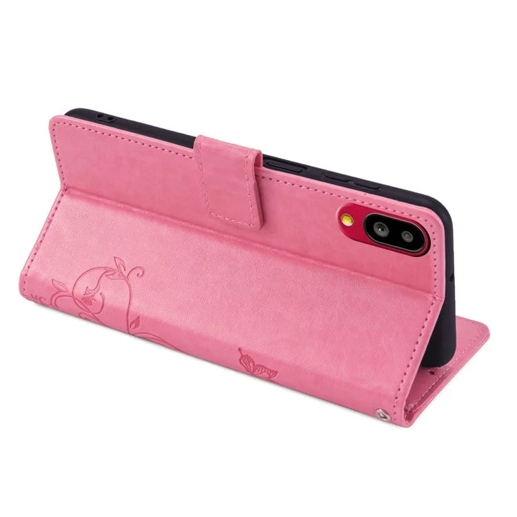 For Sharp Simple Sumaho 6 A201SH Case PU Leather Butterfly Flower Wallet Cover