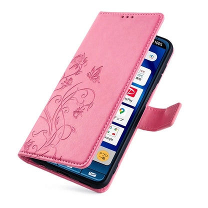For Sharp Simple Sumaho 6 A201SH Case PU Leather Butterfly Flower Wallet Cover