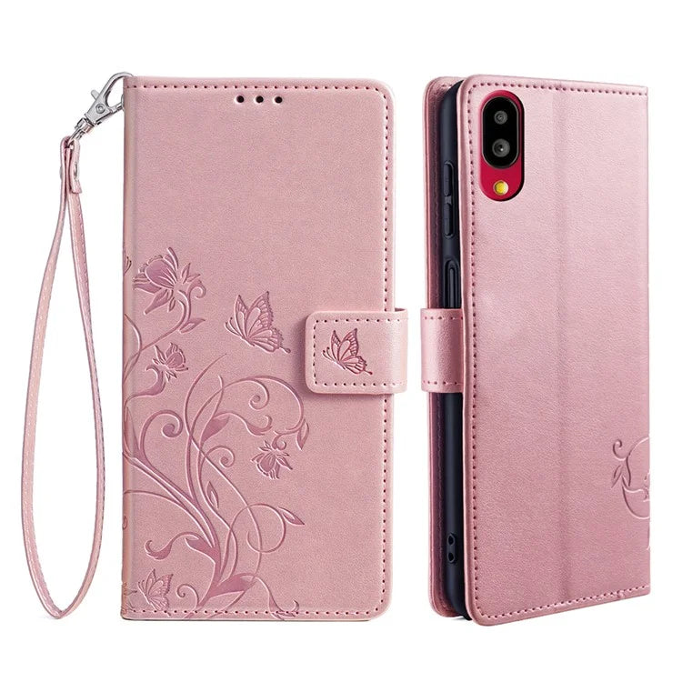 For Sharp Simple Sumaho 6 A201SH Case PU Leather Butterfly Flower Wallet Cover