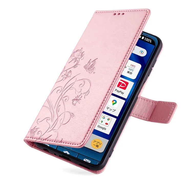 For Sharp Simple Sumaho 6 A201SH Case PU Leather Butterfly Flower Wallet Cover