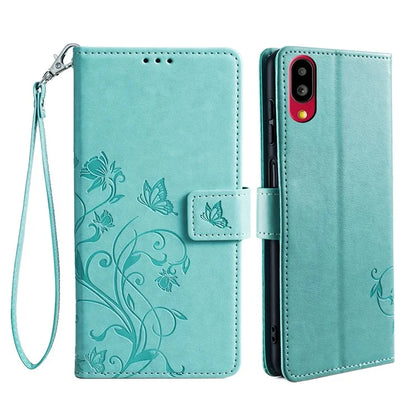 For Sharp Simple Sumaho 6 A201SH Case PU Leather Butterfly Flower Wallet Cover
