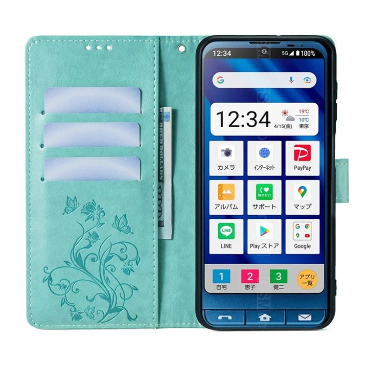 For Sharp Simple Sumaho 6 A201SH Case PU Leather Butterfly Flower Wallet Cover