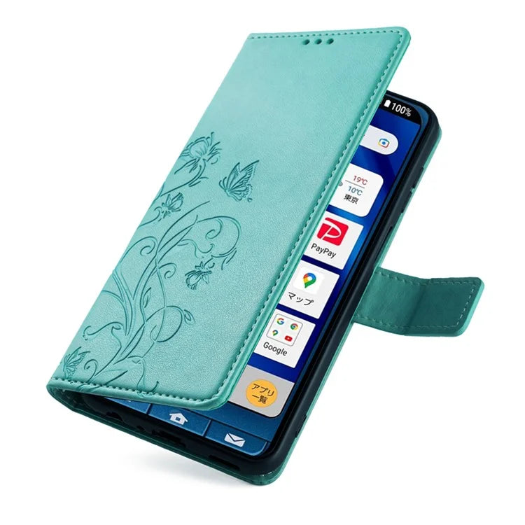 For Sharp Simple Sumaho 6 A201SH Case PU Leather Butterfly Flower Wallet Cover