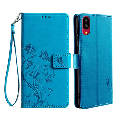 For Sharp Simple Sumaho 6 A201SH Case PU Leather Butterfly Flower Wallet Cover