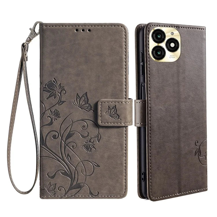 For itel A70 Phone Case Butterfly Flower Imprint PU Leather Wallet Cover