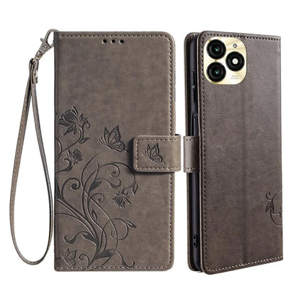For itel A70 Phone Case Butterfly Flower Imprint PU Leather Wallet Cover