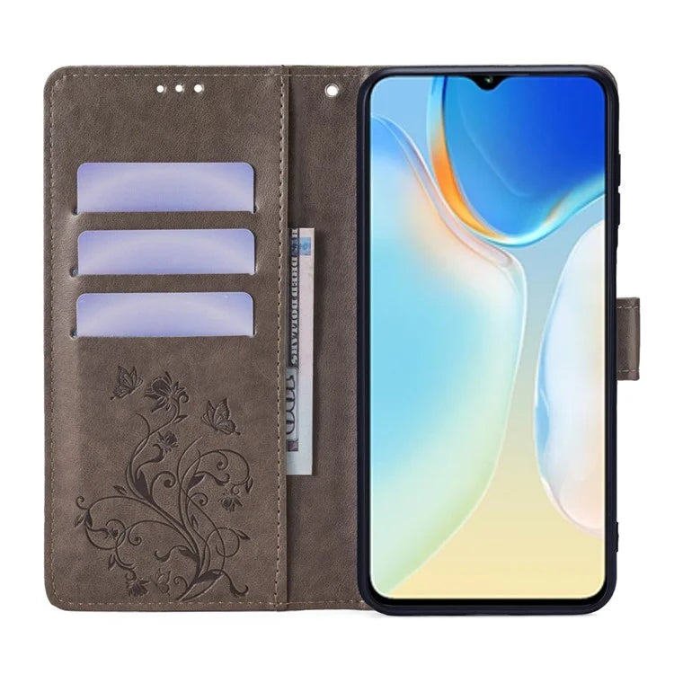 For itel A70 Phone Case Butterfly Flower Imprint PU Leather Wallet Cover
