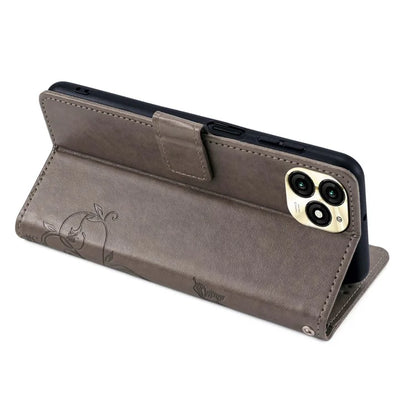 For itel A70 Phone Case Butterfly Flower Imprint PU Leather Wallet Cover