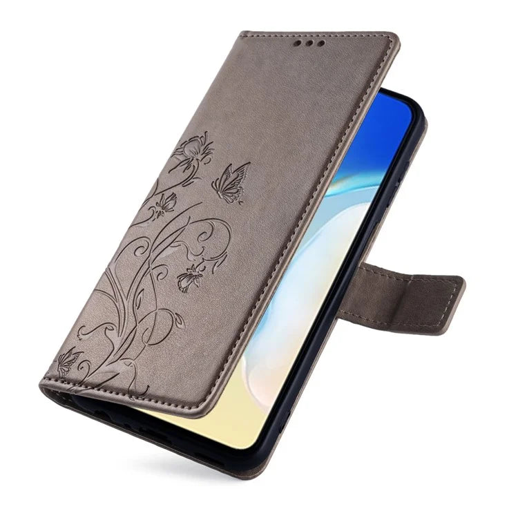 For itel A70 Phone Case Butterfly Flower Imprint PU Leather Wallet Cover