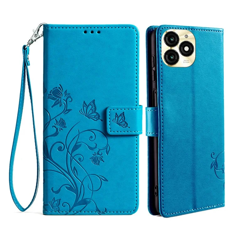 For itel A70 Phone Case Butterfly Flower Imprint PU Leather Wallet Cover