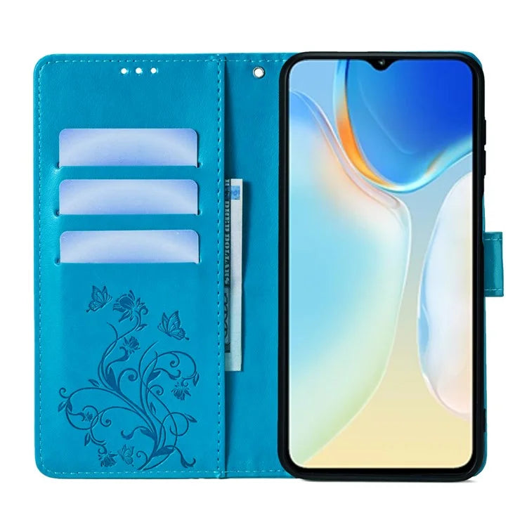 For itel A70 Phone Case Butterfly Flower Imprint PU Leather Wallet Cover