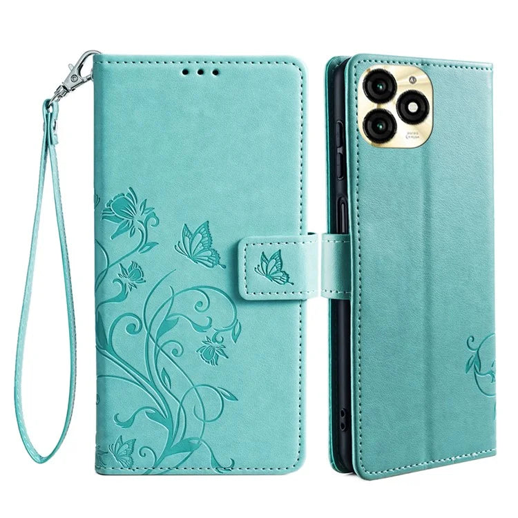 For itel A70 Phone Case Butterfly Flower Imprint PU Leather Wallet Cover