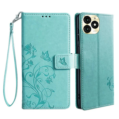 For itel A70 Phone Case Butterfly Flower Imprint PU Leather Wallet Cover