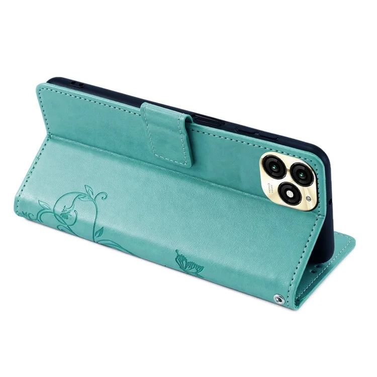 For itel A70 Phone Case Butterfly Flower Imprint PU Leather Wallet Cover