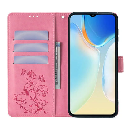 For itel A70 Phone Case Butterfly Flower Imprint PU Leather Wallet Cover