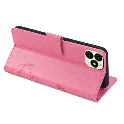 For itel A70 Phone Case Butterfly Flower Imprint PU Leather Wallet Cover