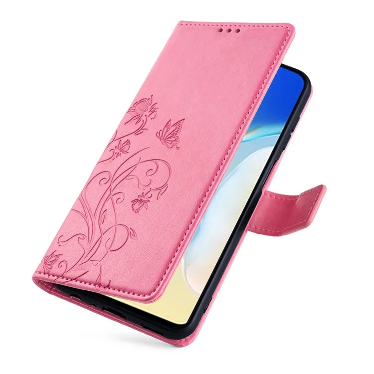 For itel A70 Phone Case Butterfly Flower Imprint PU Leather Wallet Cover