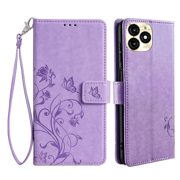 For itel A70 Phone Case Butterfly Flower Imprint PU Leather Wallet Cover