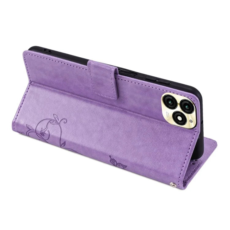 For itel A70 Phone Case Butterfly Flower Imprint PU Leather Wallet Cover