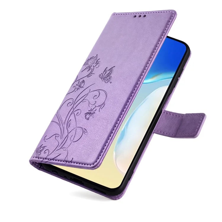 For itel A70 Phone Case Butterfly Flower Imprint PU Leather Wallet Cover