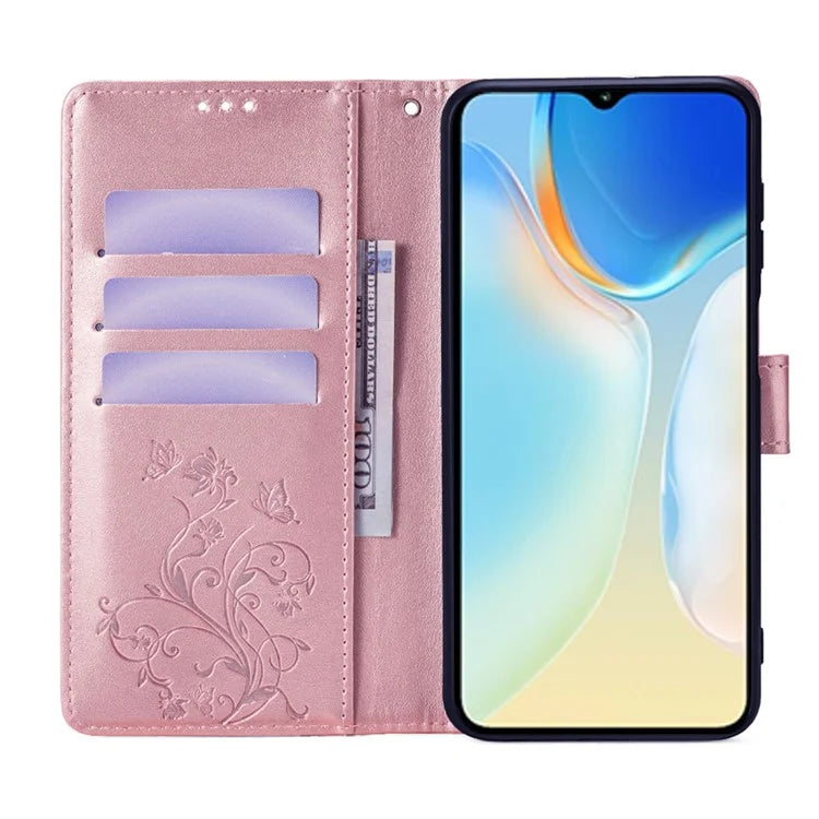 For itel A70 Phone Case Butterfly Flower Imprint PU Leather Wallet Cover