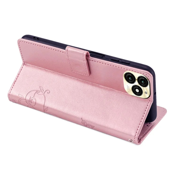 For itel A70 Phone Case Butterfly Flower Imprint PU Leather Wallet Cover