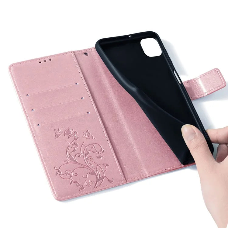 For itel A70 Phone Case Butterfly Flower Imprint PU Leather Wallet Cover