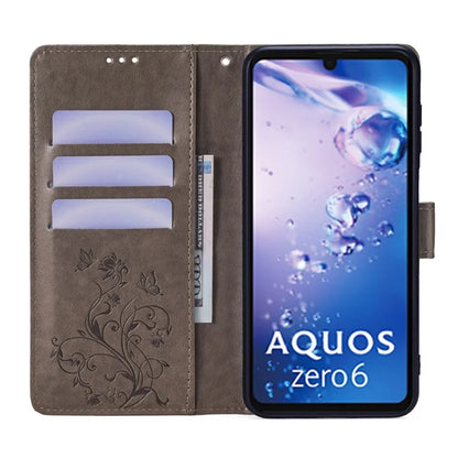 For Sharp Aquos Air / Aquos zero6 Case Butterfly Flower Leather Flipr Phone Cover with Wrist Strap