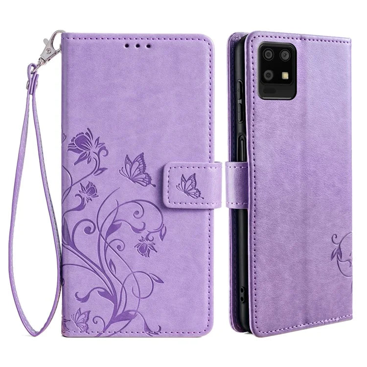 For Sharp Aquos Air / Aquos zero6 Case Butterfly Flower Leather Flipr Phone Cover with Wrist Strap