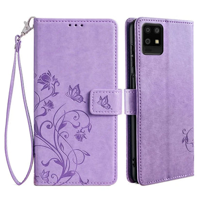 For Sharp Aquos Air / Aquos zero6 Case Butterfly Flower Leather Flipr Phone Cover with Wrist Strap