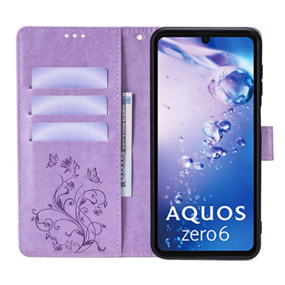 For Sharp Aquos Air / Aquos zero6 Case Butterfly Flower Leather Flipr Phone Cover with Wrist Strap