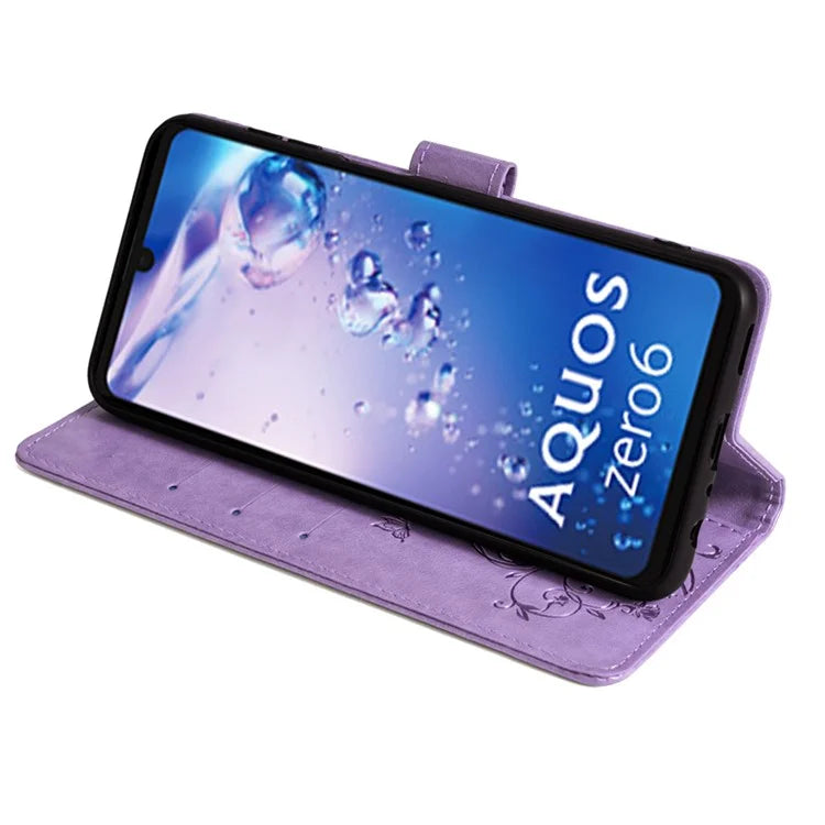 For Sharp Aquos Air / Aquos zero6 Case Butterfly Flower Leather Flipr Phone Cover with Wrist Strap