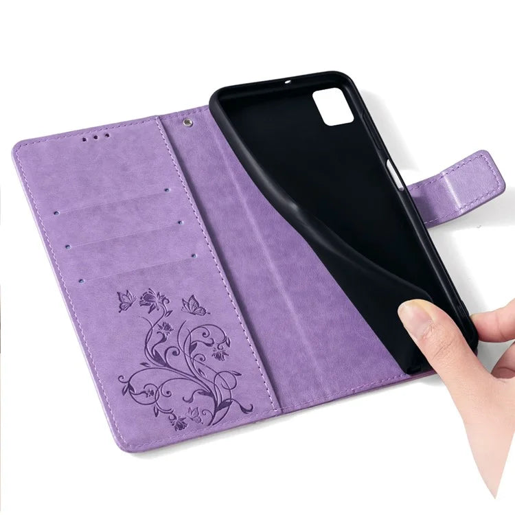 For Sharp Aquos Air / Aquos zero6 Case Butterfly Flower Leather Flipr Phone Cover with Wrist Strap
