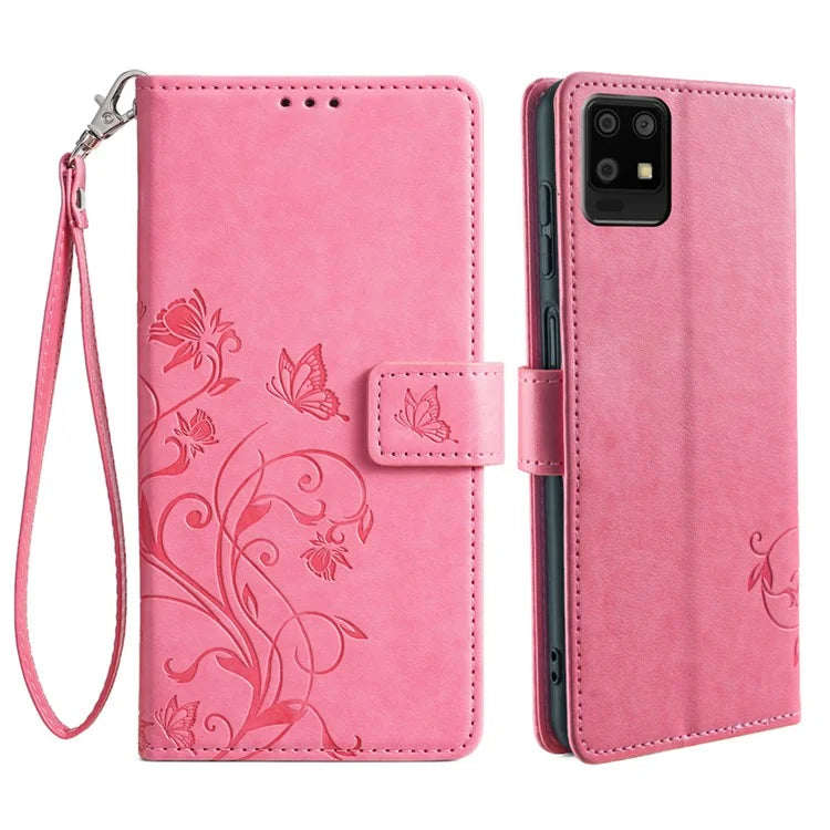 For Sharp Aquos Air / Aquos zero6 Case Butterfly Flower Leather Flipr Phone Cover with Wrist Strap