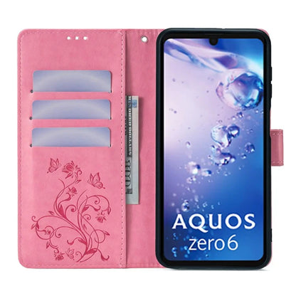 For Sharp Aquos Air / Aquos zero6 Case Butterfly Flower Leather Flipr Phone Cover with Wrist Strap