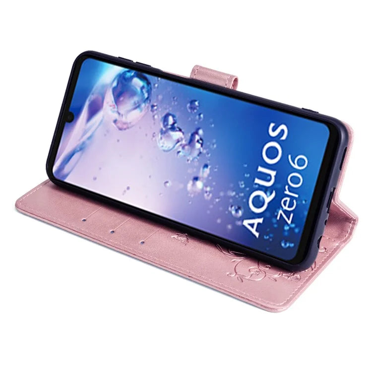For Sharp Aquos Air / Aquos zero6 Case Butterfly Flower Leather Flipr Phone Cover with Wrist Strap
