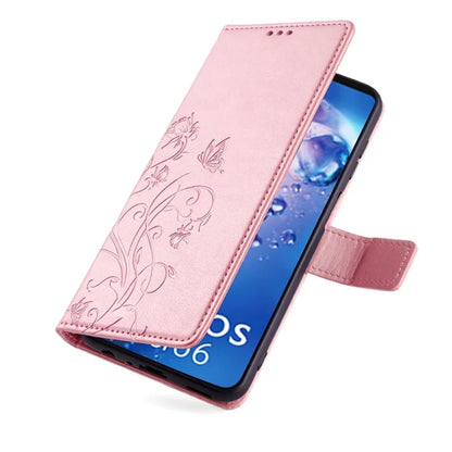 For Sharp Aquos Air / Aquos zero6 Case Butterfly Flower Leather Flipr Phone Cover with Wrist Strap