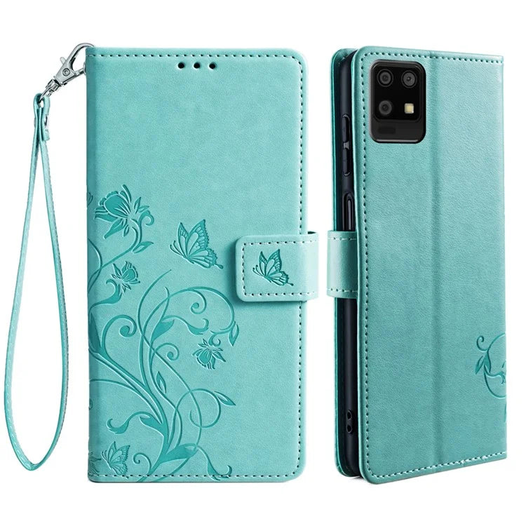 For Sharp Aquos Air / Aquos zero6 Case Butterfly Flower Leather Flipr Phone Cover with Wrist Strap
