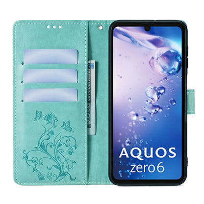 For Sharp Aquos Air / Aquos zero6 Case Butterfly Flower Leather Flipr Phone Cover with Wrist Strap