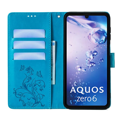 For Sharp Aquos Air / Aquos zero6 Case Butterfly Flower Leather Flipr Phone Cover with Wrist Strap