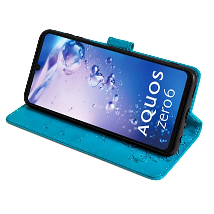 For Sharp Aquos Air / Aquos zero6 Case Butterfly Flower Leather Flipr Phone Cover with Wrist Strap