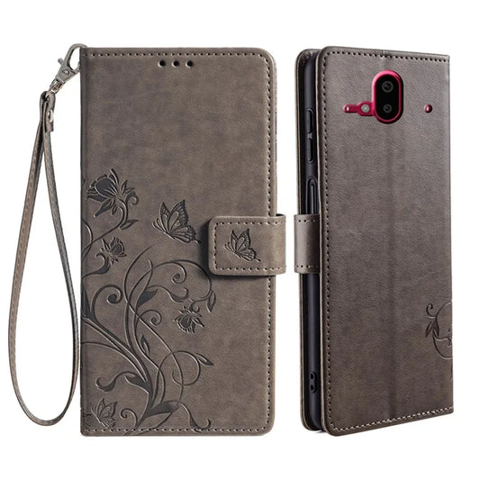 For Fujitsu Arrows F-52B Case Butterfly Flower Design Leather Phone Cover with 3 Card Holder