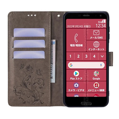 For Fujitsu Arrows F-52B Case Butterfly Flower Design Leather Phone Cover with 3 Card Holder