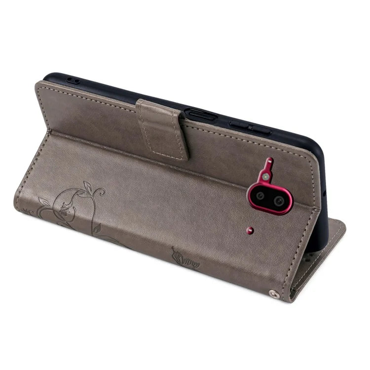 For Fujitsu Arrows F-52B Case Butterfly Flower Design Leather Phone Cover with 3 Card Holder
