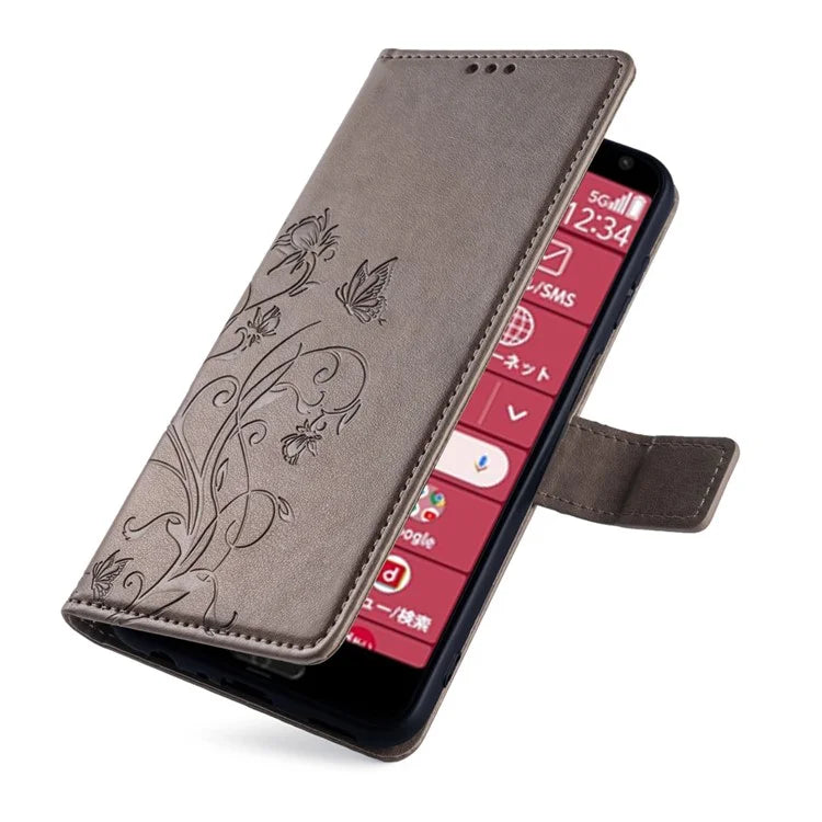 For Fujitsu Arrows F-52B Case Butterfly Flower Design Leather Phone Cover with 3 Card Holder