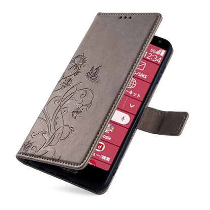 For Fujitsu Arrows F-52B Case Butterfly Flower Design Leather Phone Cover with 3 Card Holder